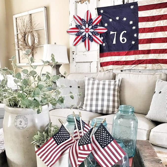 hogardeck 4th of July Decorations Outdoor, 16 inch Red White and Blue Metal Flower Wall Art for Fourth of July Decor, Patriotic Decorations for Yard Garden Home Indoor Mantel