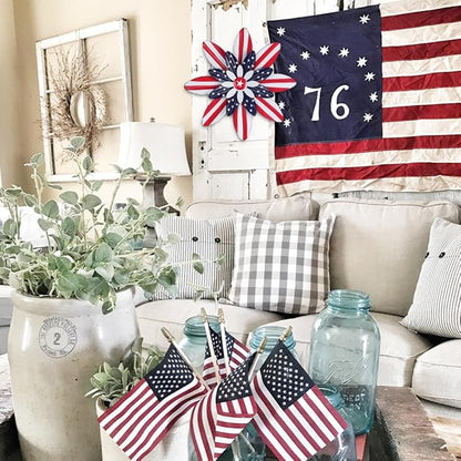 hogardeck 4th of July Decorations Outdoor, 16 inch Red White and Blue Metal Flower Wall Art for Fourth of July Decor, Patriotic Decorations for Yard Garden Home Indoor Mantel