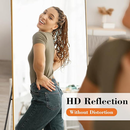 DUMOS Full Length Mirror 26"x 68" for Bedroom, Full Body Mirror with Stand, Hanging or Leaning for Wall, Aluminum Alloy Thin Frame Floor Standing for Living Room, Long, Gold