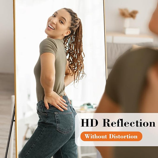 DUMOS Full Length Mirror 26"x 68" for Bedroom, Full Body Mirror with Stand, Hanging or Leaning for Wall, Aluminum Alloy Thin Frame Floor Standing for Living Room, Long, Gold