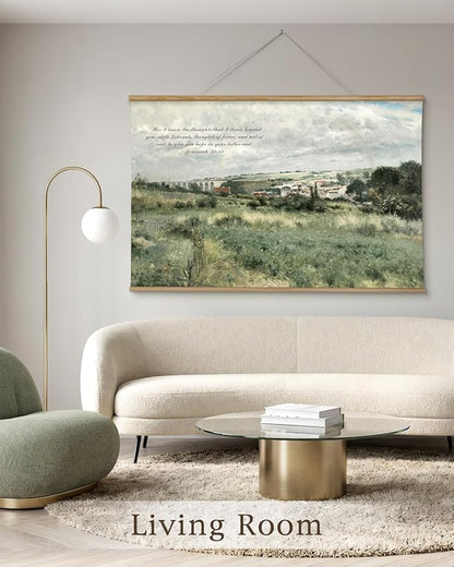 InSimSea 36x54 Large Canvas Scroll Christian Wall Art, Bible Verse Village Summer Green Landscape Decor, Inspirational Religious Oil Painting for Living Room, Prayer Room, Church