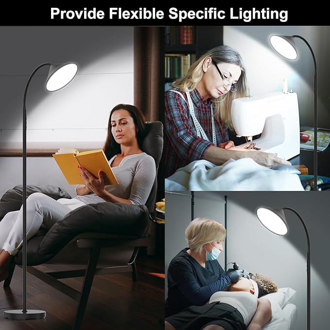 mukuxin 76" LED Floor Lamp, 18W/1800LM Super Bright Reading Standing Lamp,Stepless Dimmable&Adjustable Color Temperature 2700K-6500K w/Remote& Touch Control Lamps for Living Room Bedroom Office Black