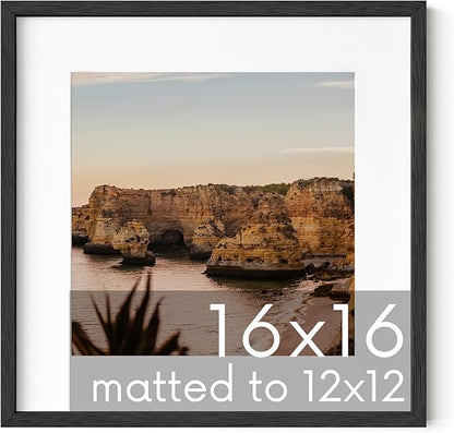 HAUS AND HUES Black Oak Wood 16x16 Picture Frame - Modern Square Frame with Mat, Minimalist Frame for Posters and Prints (16x16 in, Black, Set of 1)