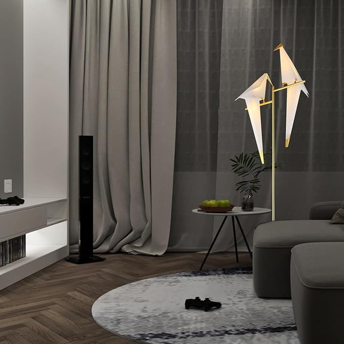 Bird Floor Lamp, 68" Bird Lamp Modern Gold Origami Swing Crane Floor Pendant Light Fixtures for Bedroom Dining Living Room