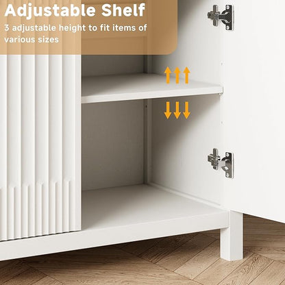 Fatmok Fluted Buffet Cabinet with Storage Set of 3, 34" Tall Modern Arched Sideboard Cabinet w/AdjustableShelves,Wooden Modular Coffee Bar for Kitchen, Living Room, Entryway, White