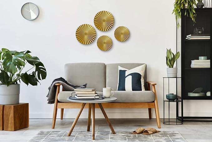 ITrixgan Aesthetic Bedroom Wall Decor Above Bed, Gold Metal Art Wall Decor For Bedroom, Modern Wall Hanging Decor Metal Decorative Wall Art Set, Sunburst Wall Decorations For Living Room