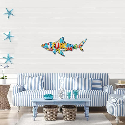 dreamskip 40" Shark Metal Beach Wall Decor Art, Ocean Themed Sea Fish Wall Sculpture, Coastal Outdoor Decor For Garden, Pool, Fence, Patio Indoor