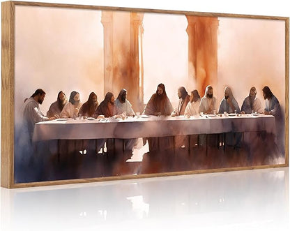Aurlan Jesus Last Supper Bible Story Wall Art(40"x20"), Boho Christ Christian Easter Gifts Canvas Artwork, Neutral Spiritual Religious Faith Decor Prints for Office Home