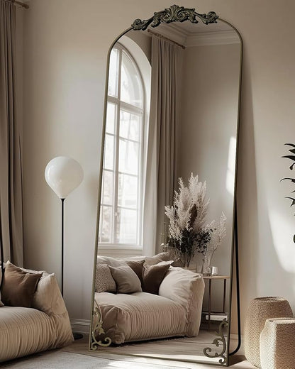 Antok Arched Full Length Mirror, 71"x28" Floor Mirror with Carved, Full Body Mirrors for HomeDecor, Standing/Halling Large Wall Mirror for Bedroom, Living Room, Cloakroom, Bronze, Luxury Style