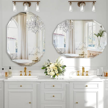 40x30 Inch Beveled Oval Bathroom Mirror, Frameless Copper-Free Silver Mirror, Modern Vanity Mirror, Decorative Wall Mirrors Over Sink for Restroom, Bedroom, Living Room, Bathroom, Entryway