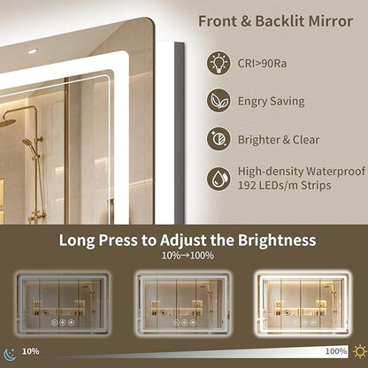 30"x40" LED Bathroom Mirror with Lights, Backlit + Front Lit, Anti-Fog, Lighted Bathroom Mirror for Wall, HD Shatterproof Tempered Glass, Dimmable, Memory Function (Horizontal/Vertical)