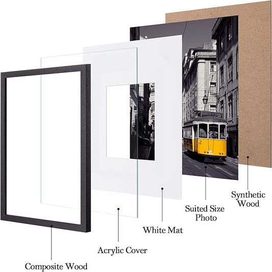 eletecpro 16x16 Picture Frames Set of 5, Gallery Wall frames Display 8x8 Photo with Mat or 16x16 without Mat, Picture Frame Collage Home Decor for Wall Mounting, Black