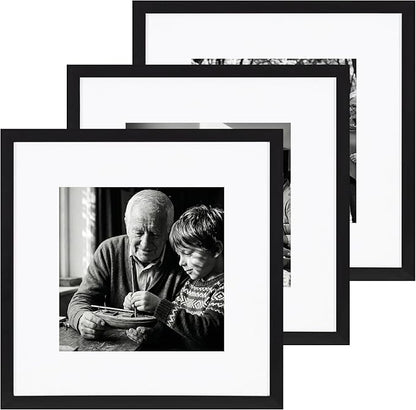 eletecpro Gallery Wall Frame Set of 3, 16x16 Inch Square Black Frames with 12x12 Mat, Scratch-Resistant Finish for Modern Home Decor
