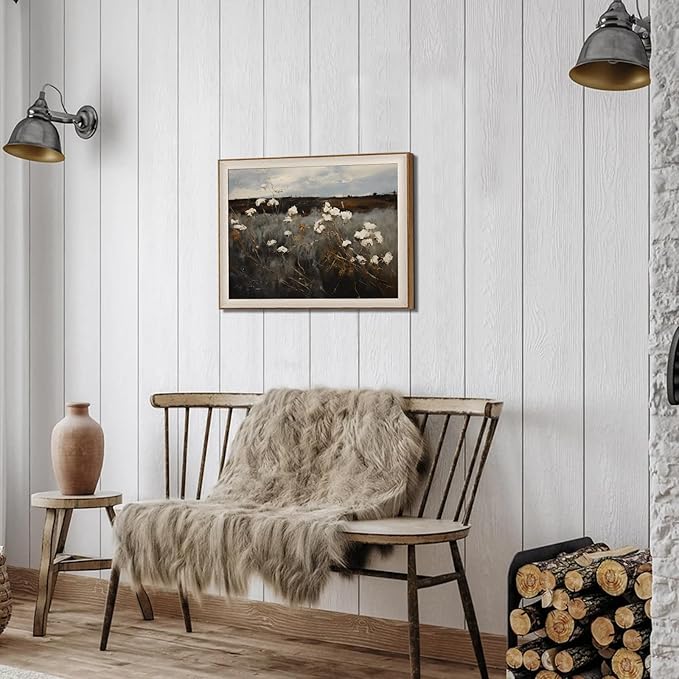 Framed Wall Art for Bedroom - Vintage Wildflower Painting Canvas Art Prints, Moody Dark Autumn Flower Wall Decor Aesthetic, Farmhouse Decor Wall Art Floral Pictures - 10x12Inch