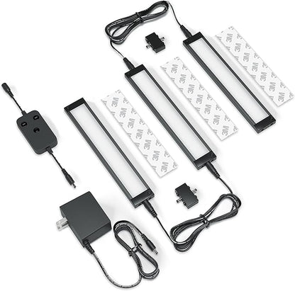 EShine 3 Pack 7 inch Black Smart Dimmable LED Under Cabinet Lighting Kit Compatible with Alexa, Google - Warm White (3000K)
