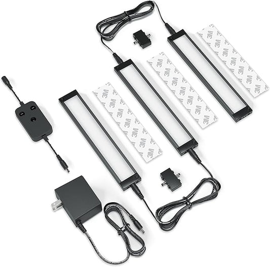 EShine 3 Pack 7 inch Black Smart Dimmable LED Under Cabinet Lighting Kit Compatible with Alexa, Google - Warm White (3000K)