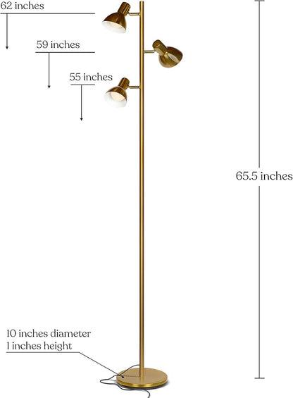 Brightech Ethan Dimmable Floor Lamp for Bedroom Reading & Living Room Decor - Modern LED Tall Tree Lamp for Offices - Brass