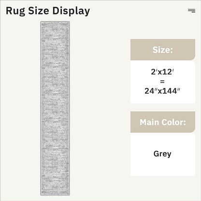 Soalmost Runner Rug 2x12 Washable Non-Slip Hallway Runner Rugs for Kitchen Bathroom Laundry Room Grey Vintage Floor Carpet Runners for Hallways Entryway
