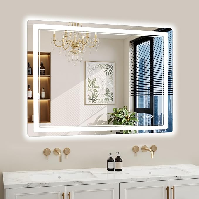 32"x40" LED Bathroom Mirror with Lights, Backlit + Front Lit, Anti-Fog, Lighted Bathroom Mirror for Wall, HD Shatterproof Tempered Glass, Dimmable, Memory Function (Horizontal/Vertical)