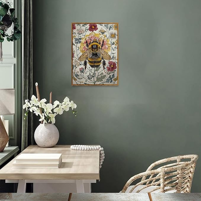 Djmwtb Framed Wall Art Vintage Wall Decor Bee Canvas Art Insect Pictures Floral Paintings Botanical Prints Nature Artwork for Bedroom Living Room