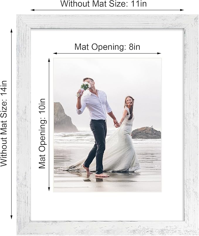 iRahmen 11x14 Picture Frame Set of 2 with Plexiglass, Distressed White Poster Frame Display 8x10 Pictures with Mat or 11 x 14 Without Mat, Wood Photo Frame for Horizontal or Vertical Wall Mount
