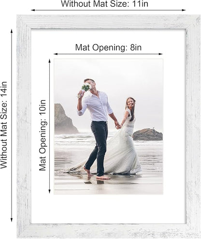 iRahmen 11x14 Picture Frame Set of 2 with Plexiglass, Distressed White Poster Frame Display 8x10 Pictures with Mat or 11 x 14 Without Mat, Wood Photo Frame for Horizontal or Vertical Wall Mount