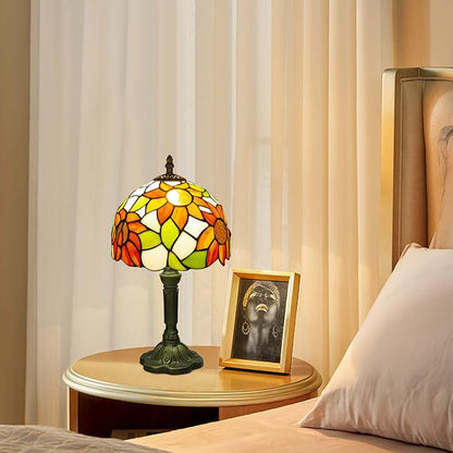 Tiffany Style Table Lamp, 3 Color Temperatures Bedside Lamp, 8 Inch Stained Glass Desk Light for Home Office Bedroom Living Room (Sunflower Pattern)