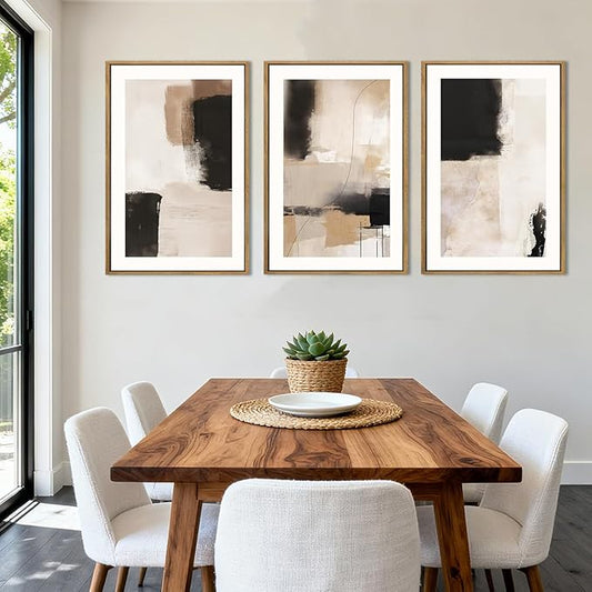 ANHUIB Neutral Abstract Wall Art Beige Modern Wall Decor 16x24 Inch Minimalist Black Paintings Set of 3 for Living Room Bedroom Dining Room