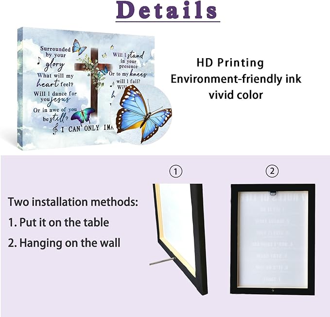 I Can Only Imagine the Cross Butterfly of Godd, Canvas Christian Faith Wall Art,Farmhouse,Church, Home Wall Decor,Tabletop/Hanging(29x38cm) Framed