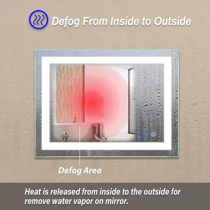 36"x 28" LED Bathroom Mirror with Light, Anti-Fog, Dimmable, Color Temperature Adjustable 3000-6000K, Memory Function Led Wall Mirror for Bathroom, Vanity (Vertical/Horizontal)