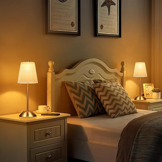 FRIDEKO HOME Rechargeable Table Lamp Gold - Cordless Battery Operated Lamp, Fabric Shade Desk Lamp, Wireless Lamp for Decor Bedroom Dining Table Counter (1pcs-Hard Fabric-LED-11.65in)
