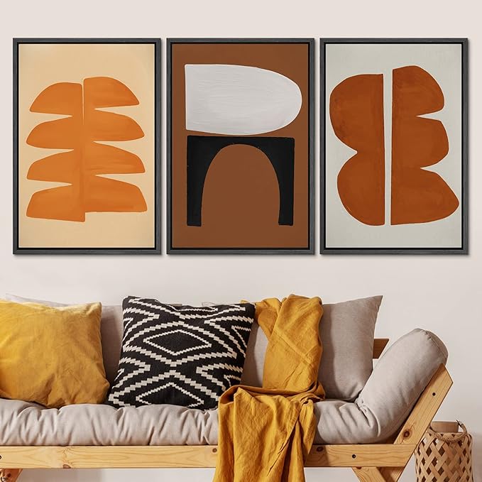 SIGNLEADER Framed Canvas Print Wall Art Set Retro Geometric Mid-Century Polygons Abstract Shapes Illustrations Minimal Decorative Bohemian Nordic for Living Room, Bedroom, Office - 16"x24"x3 BLACK