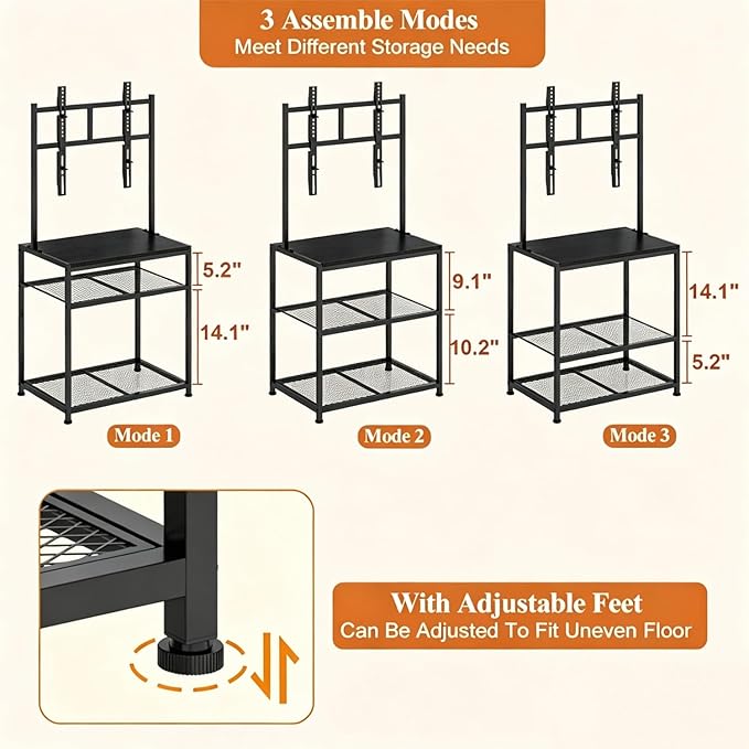 23 Inch to 50 Inch Floor Small Corner TV Stand with Storage Shelves for Living Room Bedroom, Universal Floor Television Stands with Mount, Farmhouse Black TV Table Desk Shelf for Small Spaces