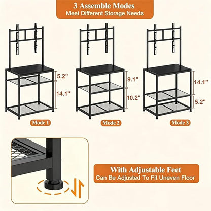 23 Inch to 50 Inch Floor Small Corner TV Stand with Storage Shelves for Living Room Bedroom, Universal Floor Television Stands with Mount, Farmhouse Black TV Table Desk Shelf for Small Spaces