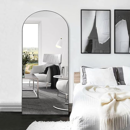 NeuType Arched Full Length Mirror Floor Mirror Wood Frame Modern & Contemporary Full Length Mirror, Wall-Mounted Mirror, Standing Hanging Leaning Against Wall, 65"x22", Black