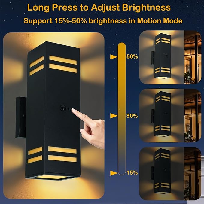 iYogaled Dusk to Dawn Motion Sensor Porch Light with 3 Lighting Modes, Aluminum Exterior Light Fixtures,25ft Detection Range Waterproof Sconce for Entryway, Patio, Garage,ETL Listed（Bulbs Inclued）