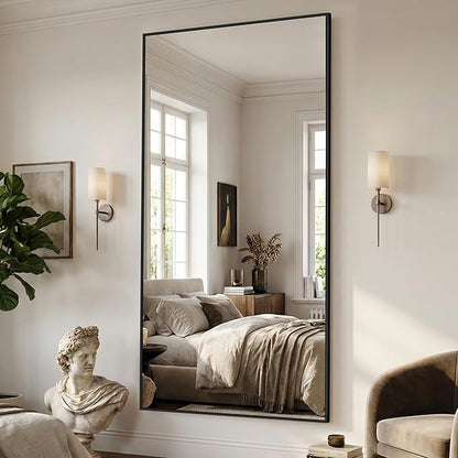 Antok 78''x38'' Full Length Mirror, Shatterproof HD Oversized Floor Mirror with Stand, Aluminum Alloy Frame Leaning Standing or Wall Mounted Mirror for Bedroom Living Room Entryway, Black