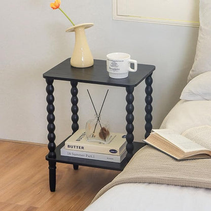 Fultyle Black Side Table, Small End Table with 2-Tier Shelf, Vintage Night Stand with Storage for Bedroom Living Room, Small Spaces (Black)