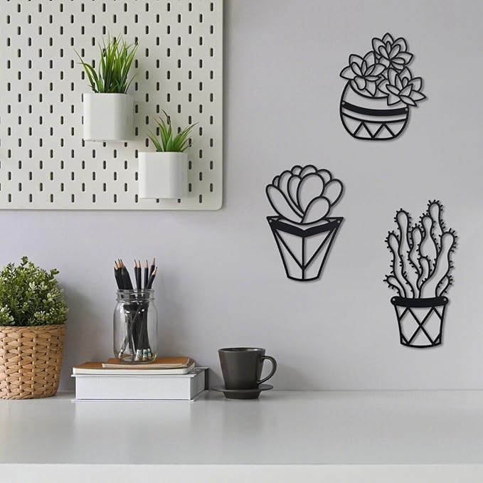 OYEFLY Cactus Metal Wall Art,Modern Metal Wall Decors Plant (3 Pcs)