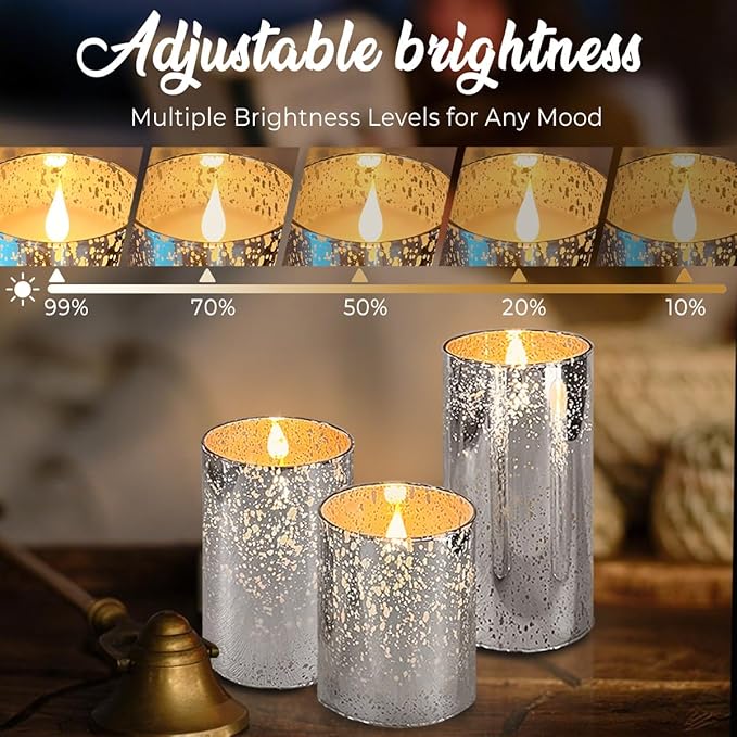 LEDHOLYT Rechargeable Flameless Candle, Flickering LED Pillar Glass Fake Candle with Remote and Timer, Built-in Battery Real Wax Electronic Candle for Room Decoration, Set of 3