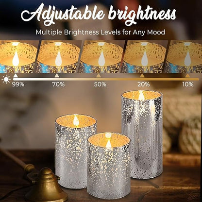 LEDHOLYT Rechargeable Flameless Candle, Flickering LED Pillar Glass Fake Candle with Remote and Timer, Built-in Battery Real Wax Electronic Candle for Room Decoration, Set of 3