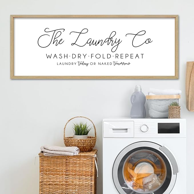 Laundry Room Wall Decor 32"×12" Laundry Today Or Naked Tomorrow Sign Wash Dry Fold Repeat Large Funny Farmhouse Vintage Quote Humorous Hanging Art (Wood)