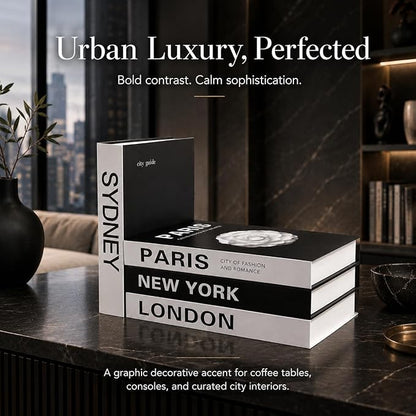 PROBENEX Urban Large 4 PCS Faux Decorative Books | Not Real Books, Cardboard Foldable Display Props | NYC London Paris Sydney City Theme Book Set | Modern Minimalist Coffee Table Decor
