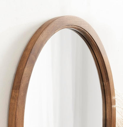 Kate and Laurel Hogan Farmhouse Oval Framed Wall Mirror; 18 x 24; Natural Rustic; Decorative Traditional Wood Mirror with Soft Curvature and Oval Shape