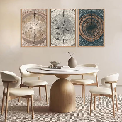Vintage Beige Tan Tree Ring Framed Canvas Wall Art Set,Modern Neutral Gray Wood Stump Wall Decor,Rustic Wooden Tree Spiral Artwork for Living Room,Bedroom,Farmhouse-16 x24 x3
