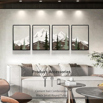 FIXNEO Minimalist Modern 4 Piece Wall Art with Mountain Design - Large 43.3" x 15.74" Black Metal Wall Art for Living Room, Dining Room, Bedroom, Office, Kitchen | Apartment Decor Aesthetic