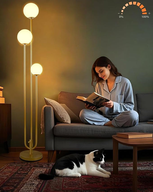 Lightdot 63IN Gold Floor Lamp Dimmable 3-Lights Globe LED Floor Lamps with 3000K Soft Warm White for Wedding/Party Tall Lamp with 5Lbs Heavy Base for Living Room/Bedroom/Sofa Beside/Corner Decor