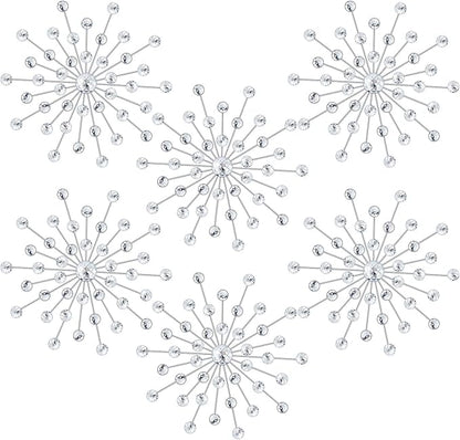 Barydat 6 Pcs Metal Starburst Wall Decor Bling Crystal Wall Art Rhinestone Sunburst Home Decoration No Punch Starburst Hanging Diamond Accents for Living Room Bedroom(25cm,Silver)