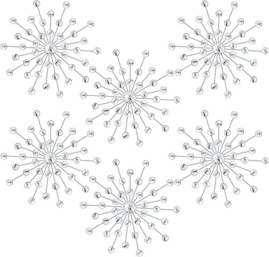 Barydat 6 Pcs Metal Starburst Wall Decor Bling Crystal Wall Art Rhinestone Sunburst Home Decoration No Punch Starburst Hanging Diamond Accents for Living Room Bedroom(25cm,Silver)