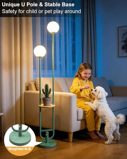 Lightdot 63IN Green Floor Lamp 2 Globe Mid Century Standing Lamps with Bulbs Included Unique Vintage Dimmable Tall Floor Lamp with 5Lbs Heavy Base for Living Room/Wedding/Sofa Beside/Corner Decor